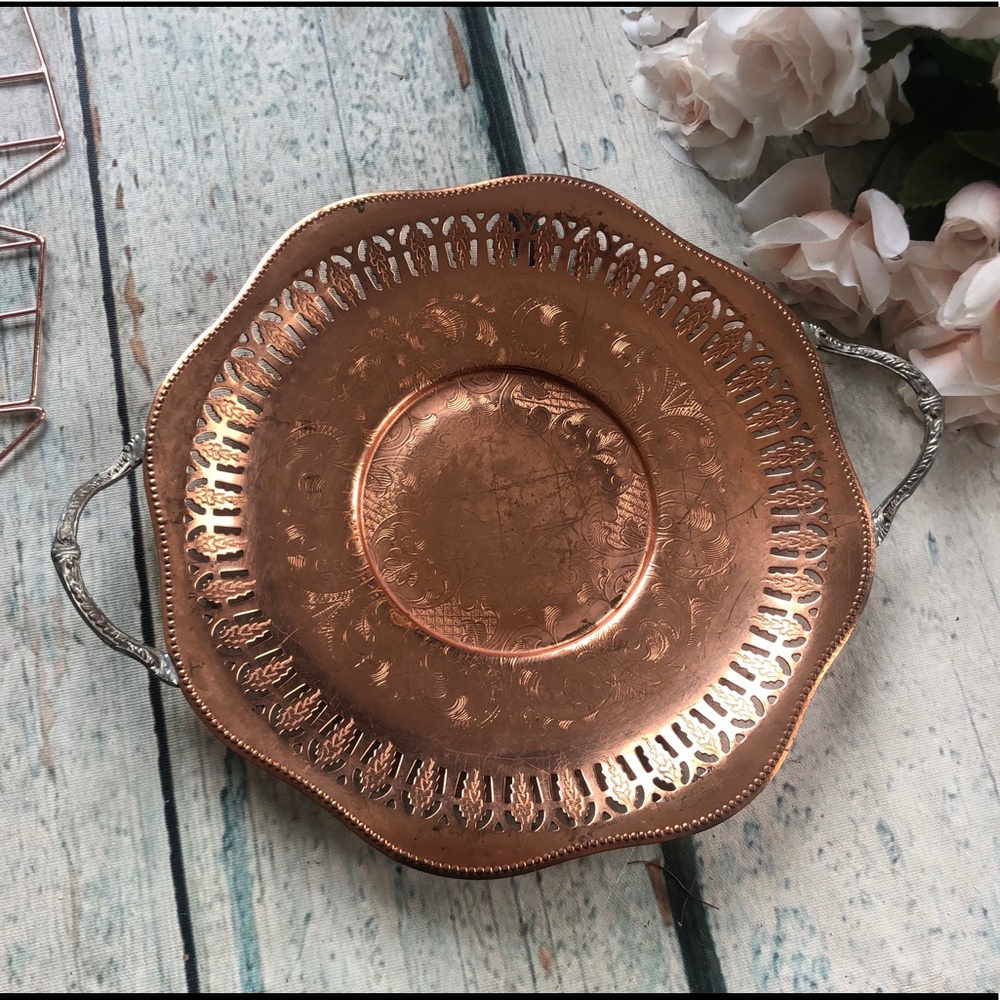 Vtg copper serving tray place paisley Canada dish - Picture 1 of 7
